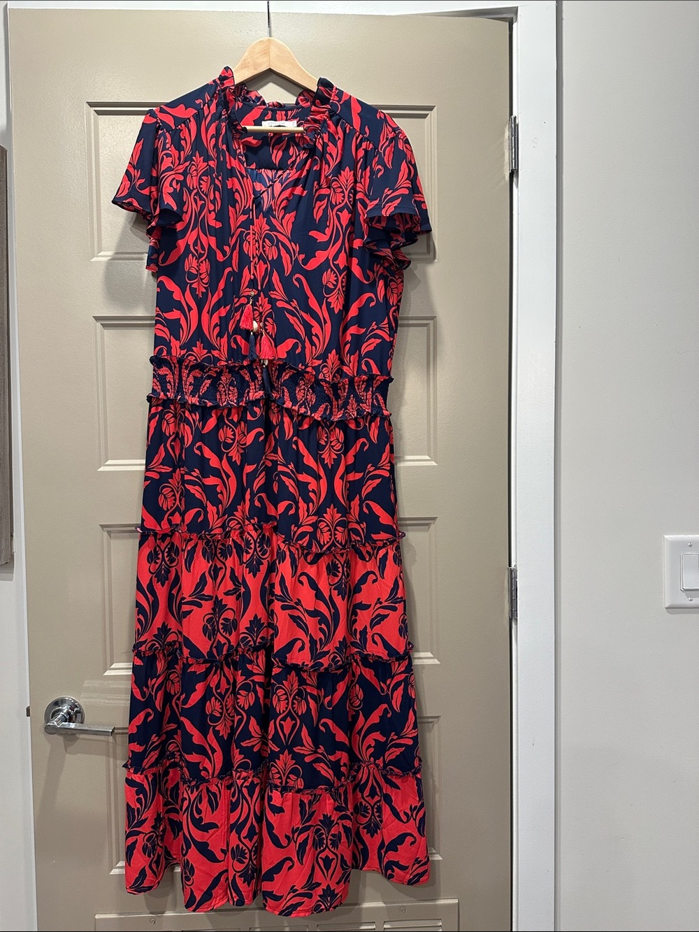 Floral Tiered Maxi Dress in Navy and Red